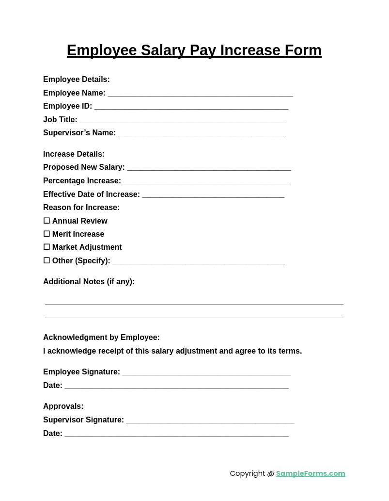 employee salary pay increase form