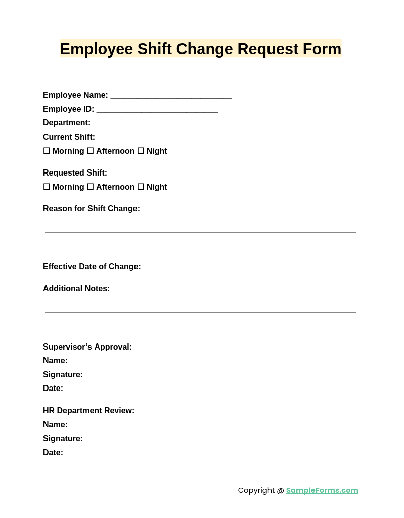 employee shift change request form