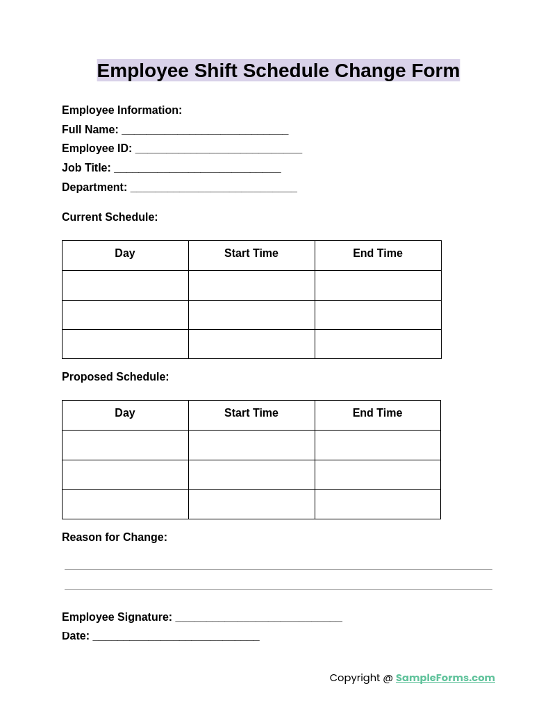 employee shift schedule change form