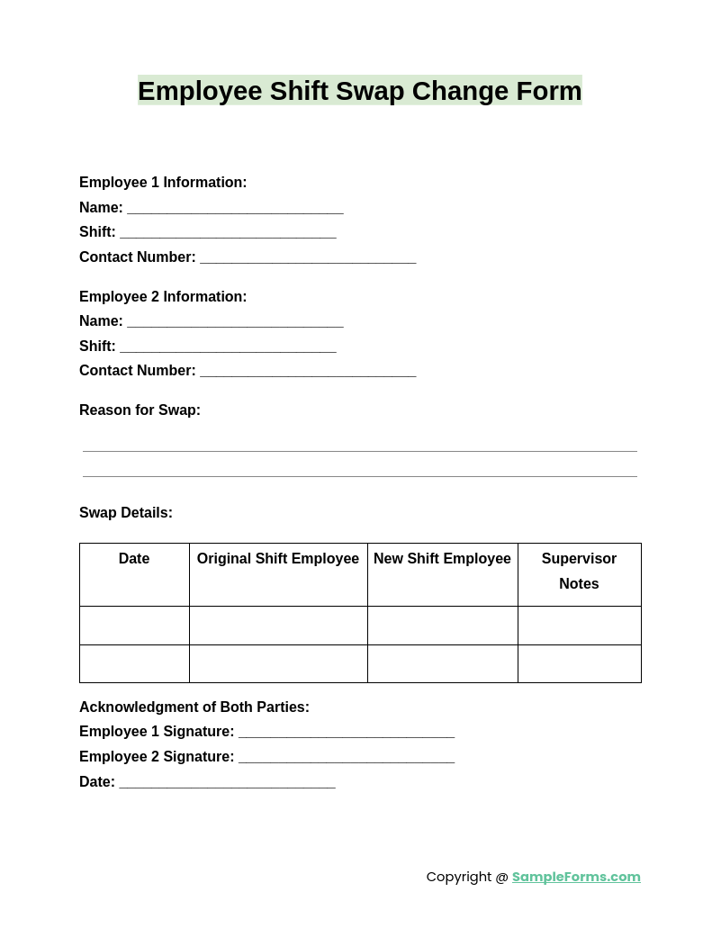 employee shift swap change form