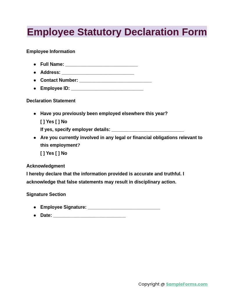 employee statutory declaration form