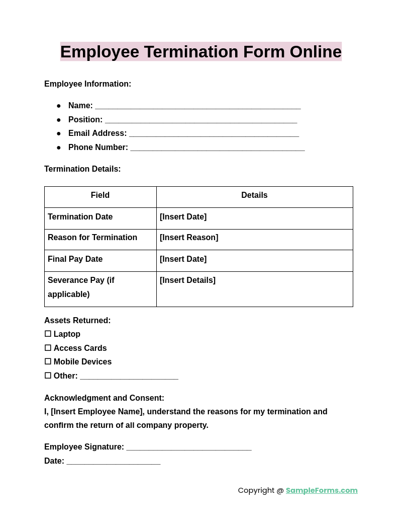 employee termination form online