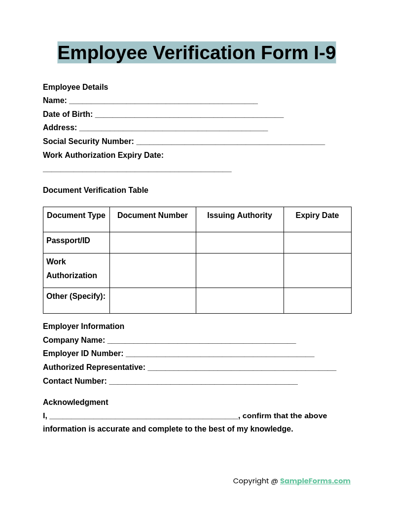 employee verification form i 9