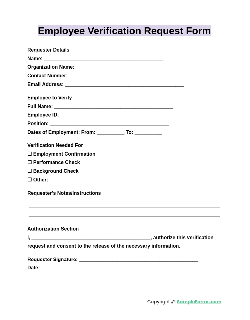 employee verification request form