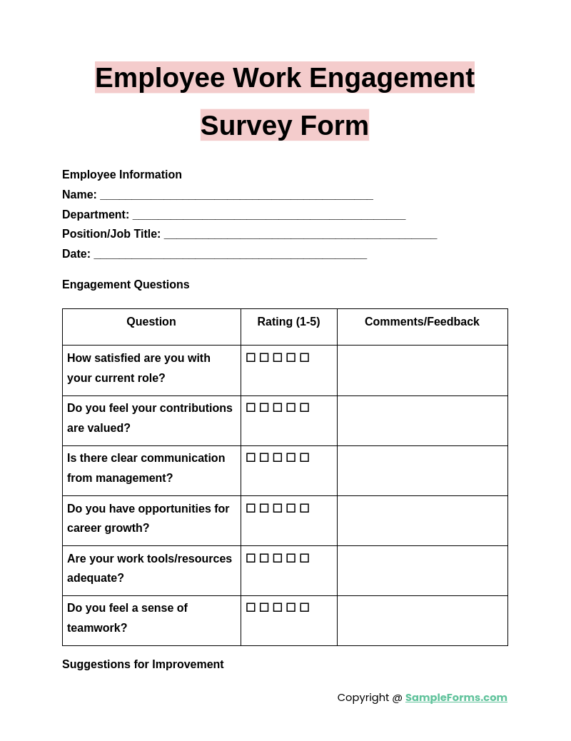 employee work engagement survey form