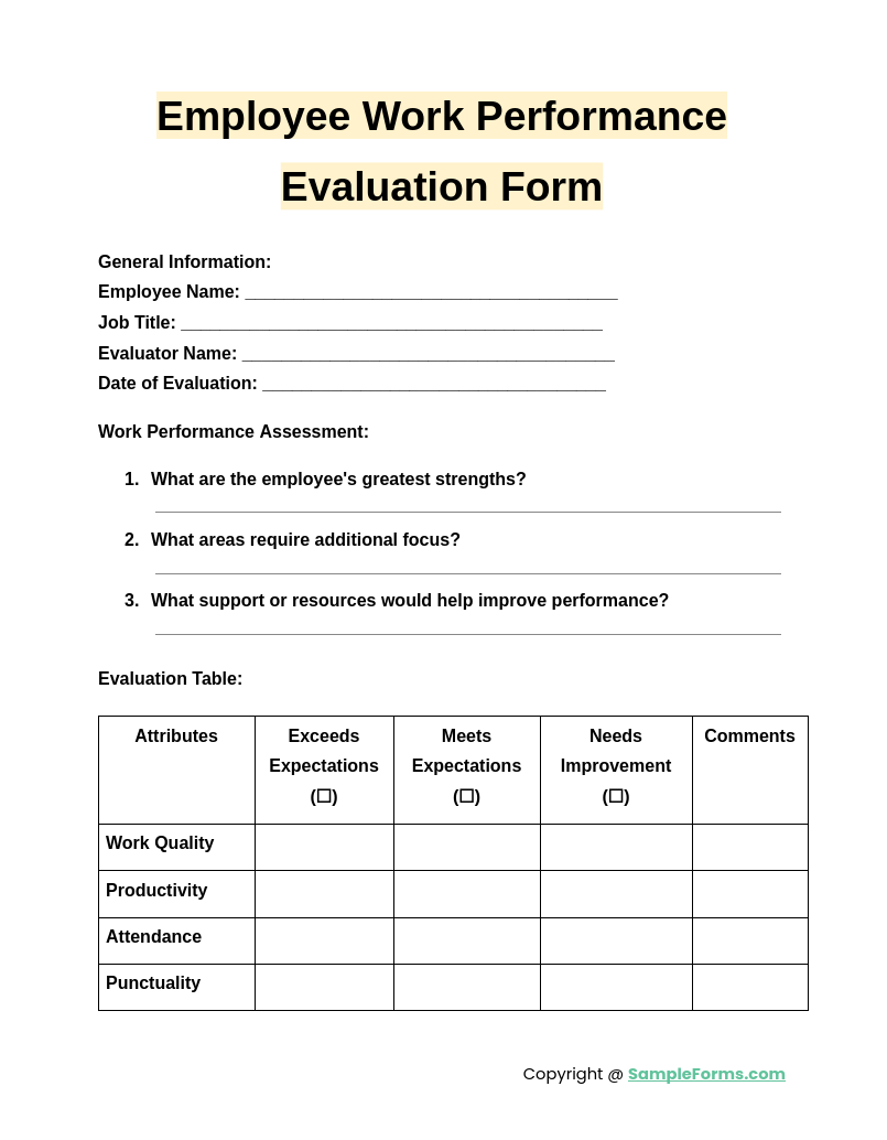 FREE 14+ Employee Performance Evaluation Form Samples, PDF, MS Word ...