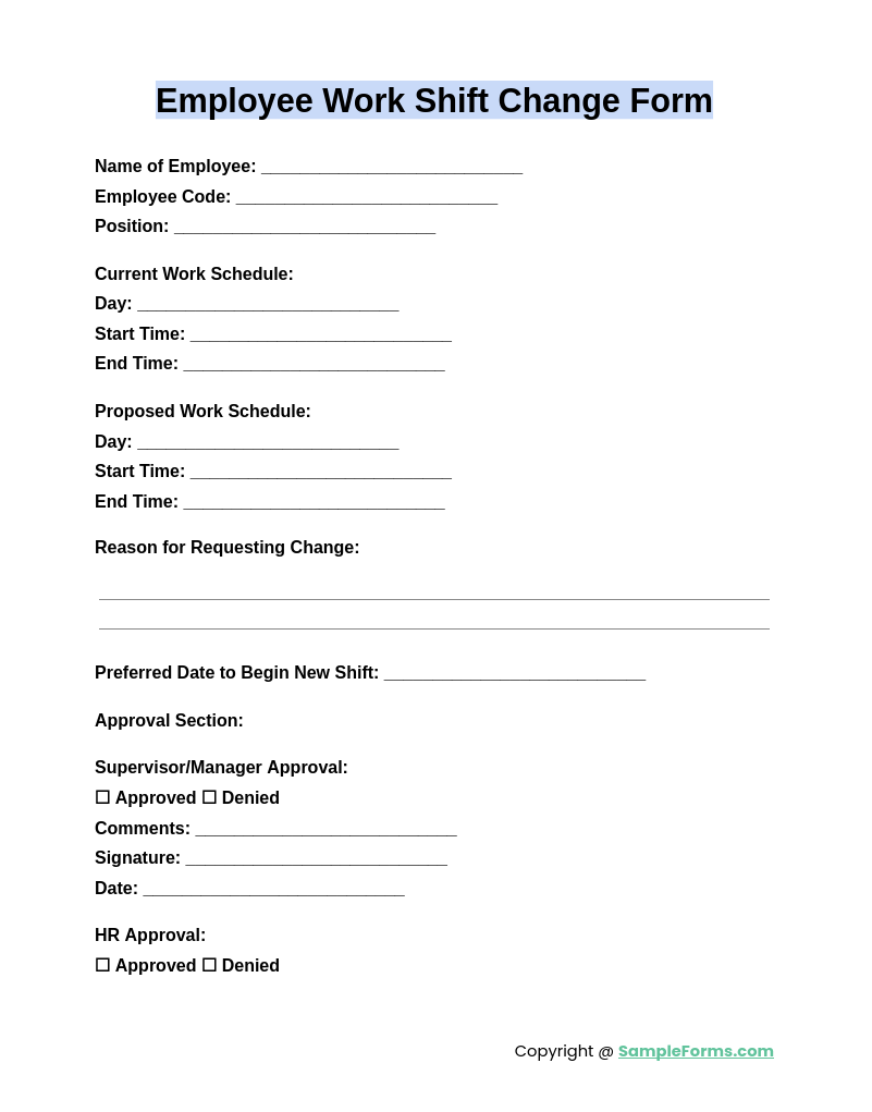 employee work shift change form