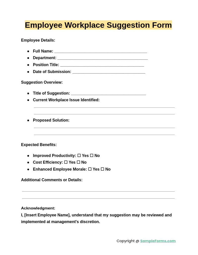 employee workplace suggestion form