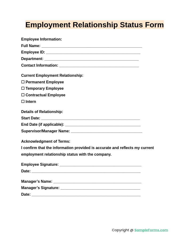 employment relationship status form