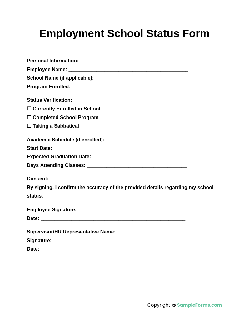 employment school status form