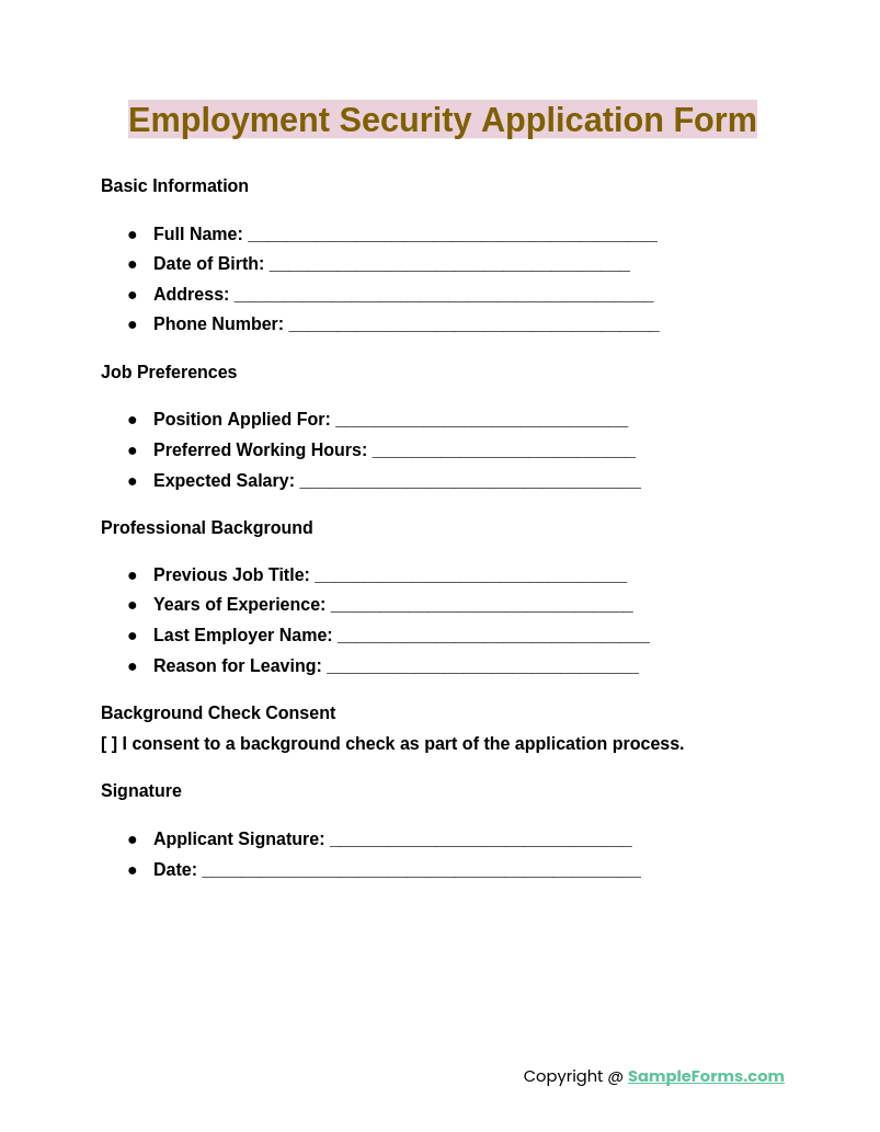 employment security application form