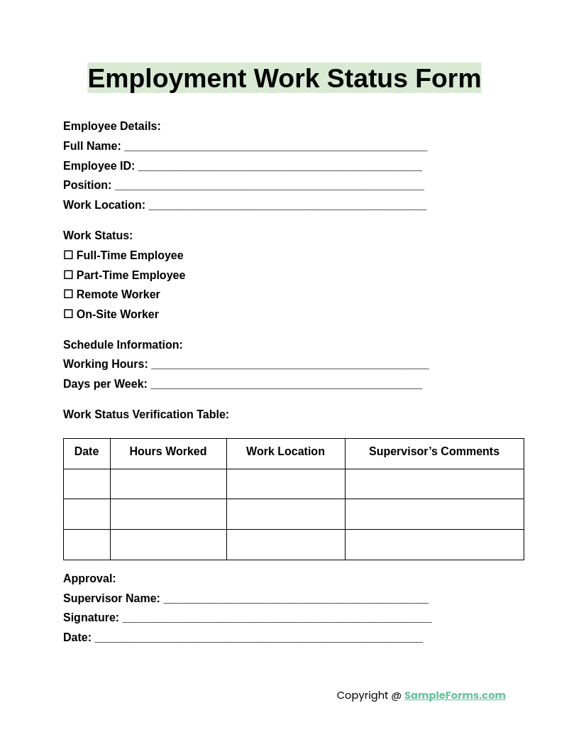 employment work status form