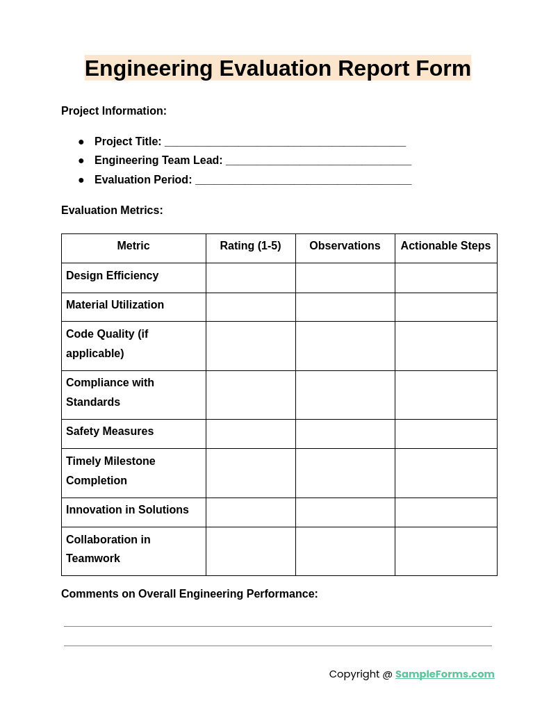 engineering evaluation report form