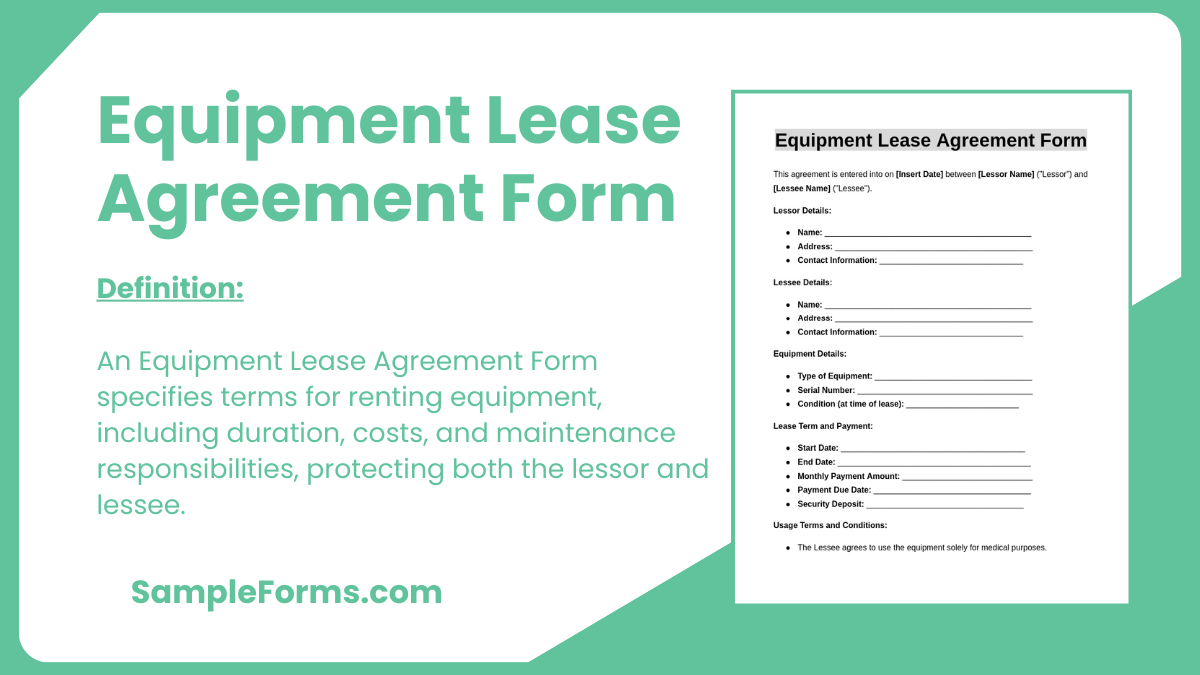 equipment lease agreement form