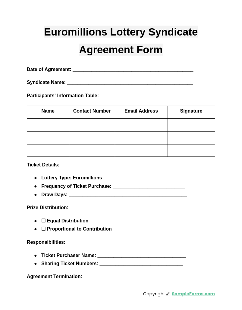 euromillions lottery syndicate agreement form