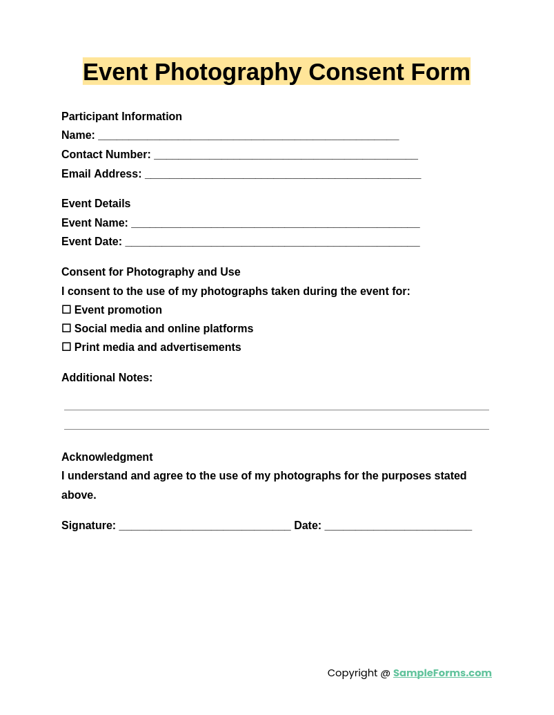 event photography consent form