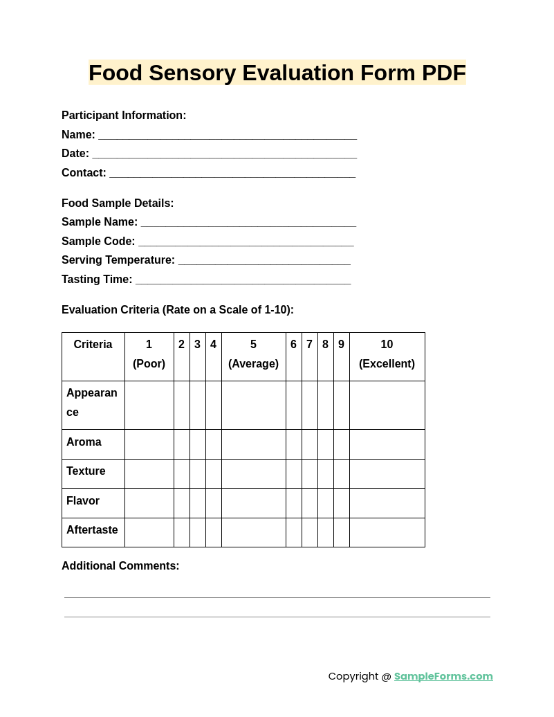 food sensory evaluation form pdf