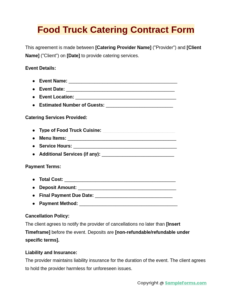 food truck catering contract form