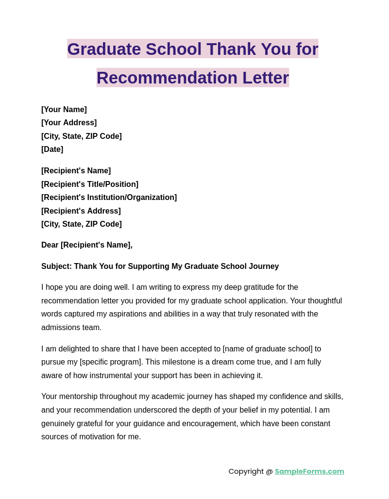 graduate school thank you for recommendation letter