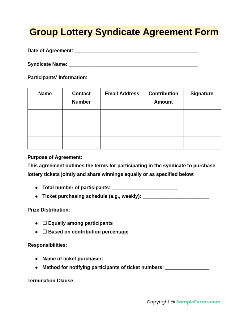 group lottery syndicate agreement form