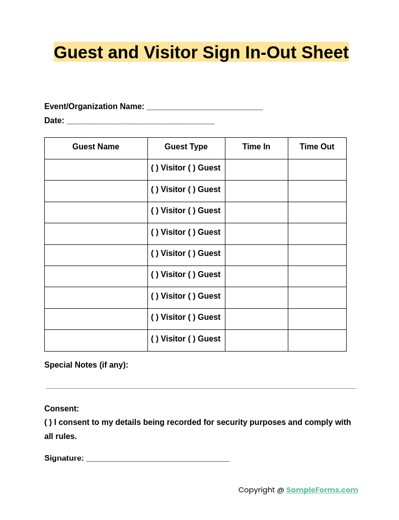 guest and visitor sign in out sheet