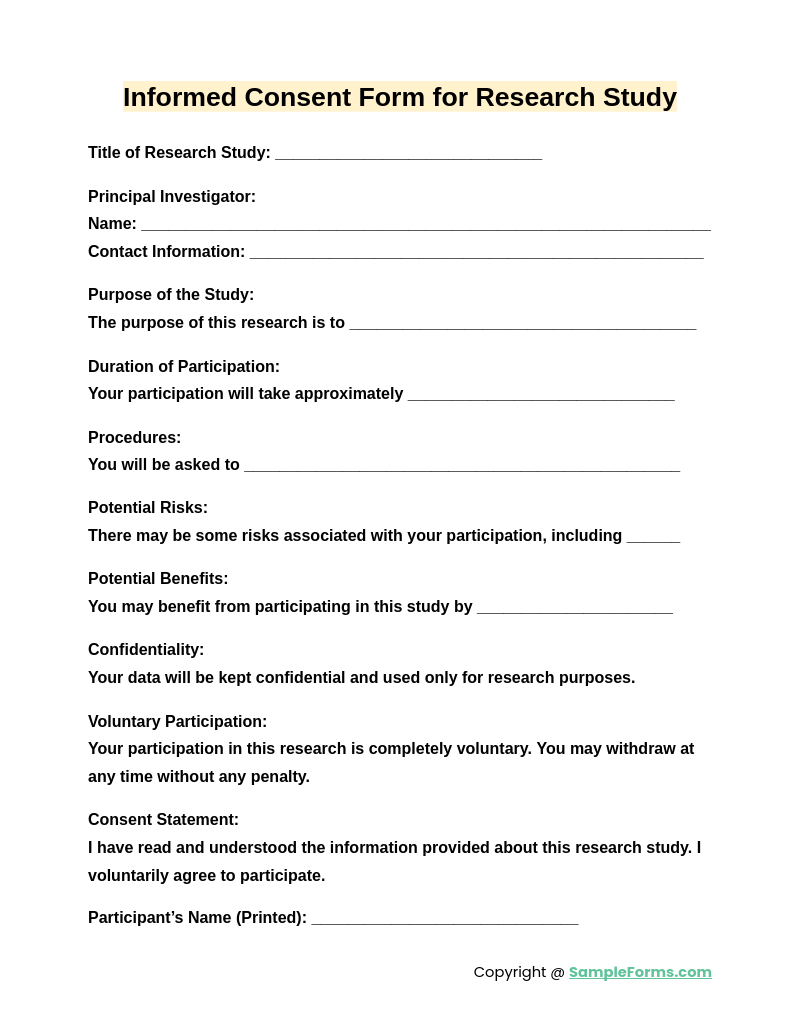 informed consent form for research study