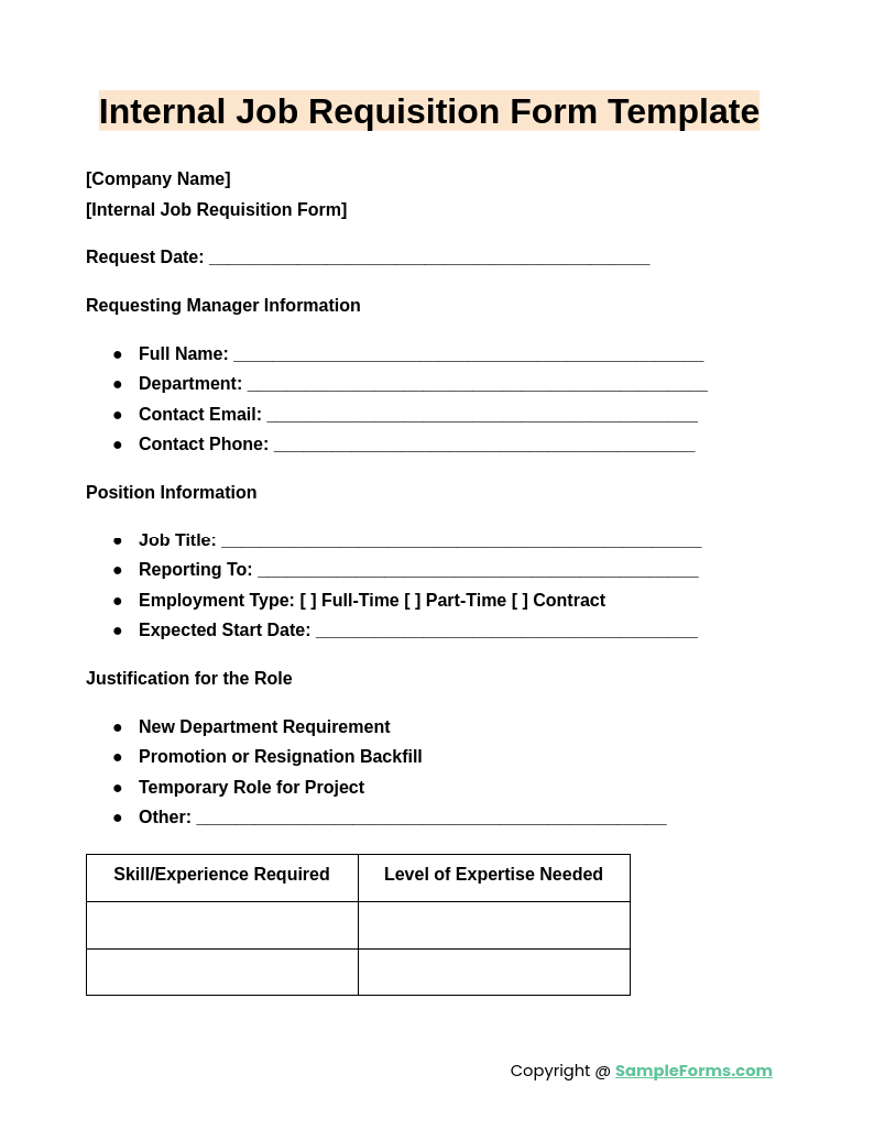 internal job requisition form template