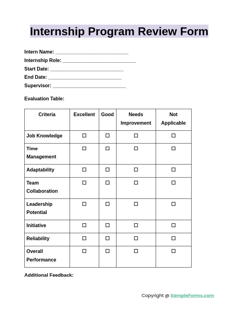 internship program review form