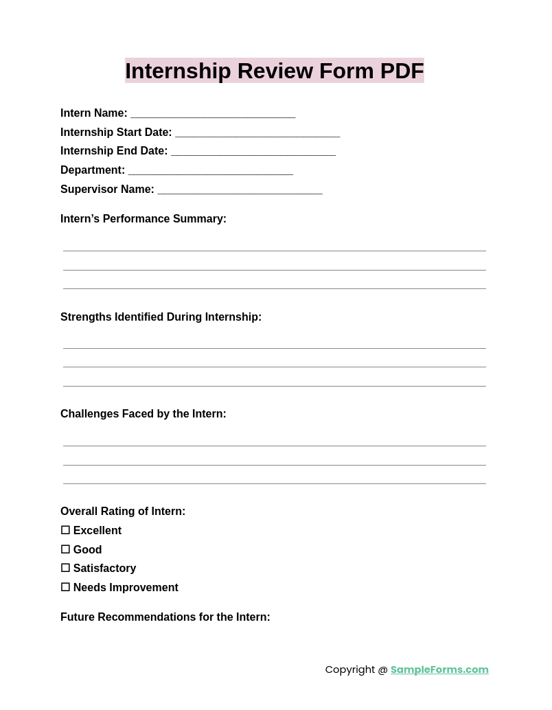 internship review form pdf