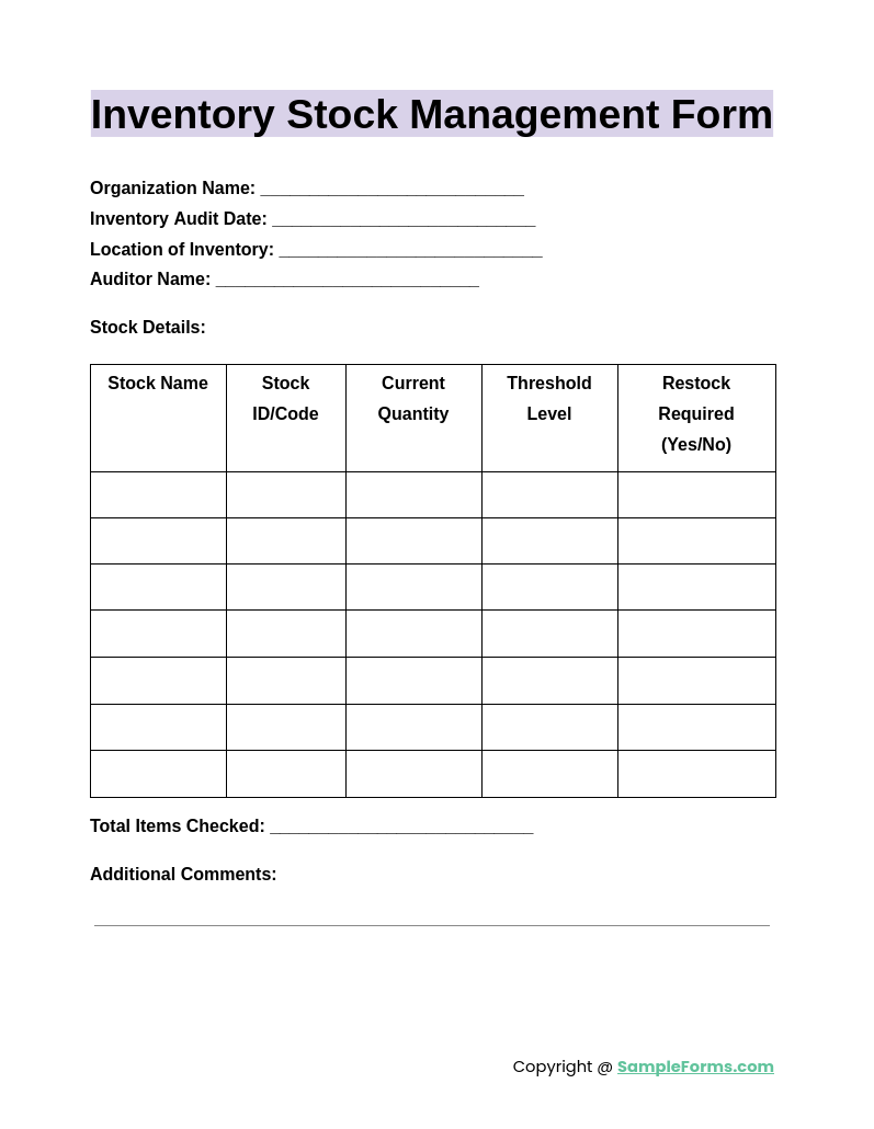 inventory stock management form