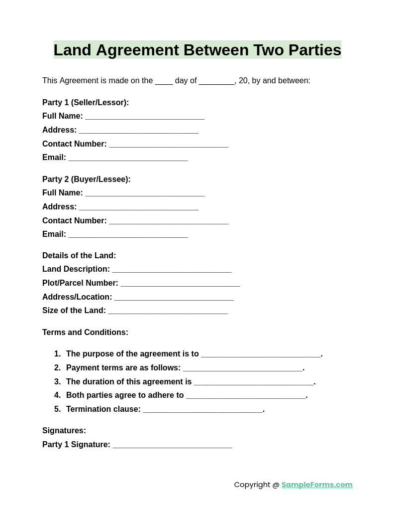 land agreement between two parties