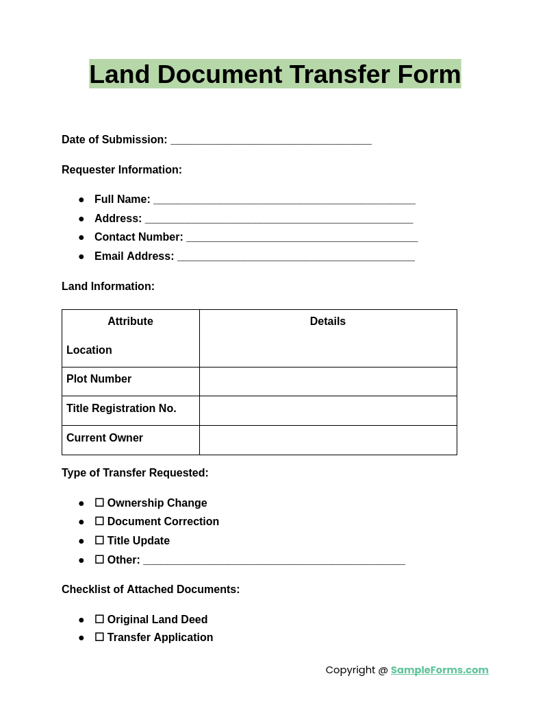 land document transfer form