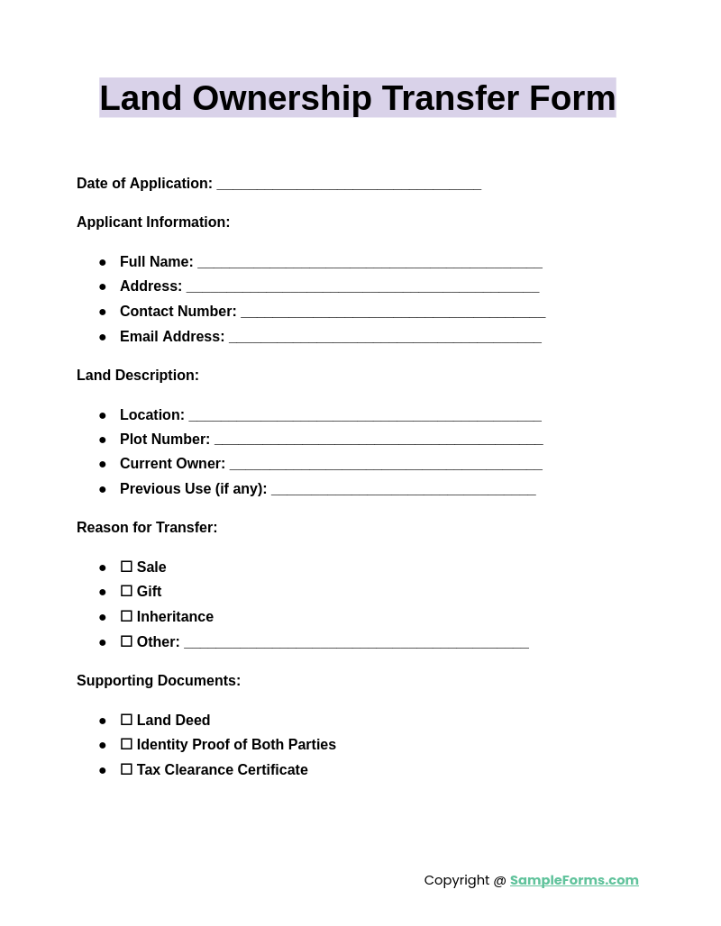 land ownership transfer form