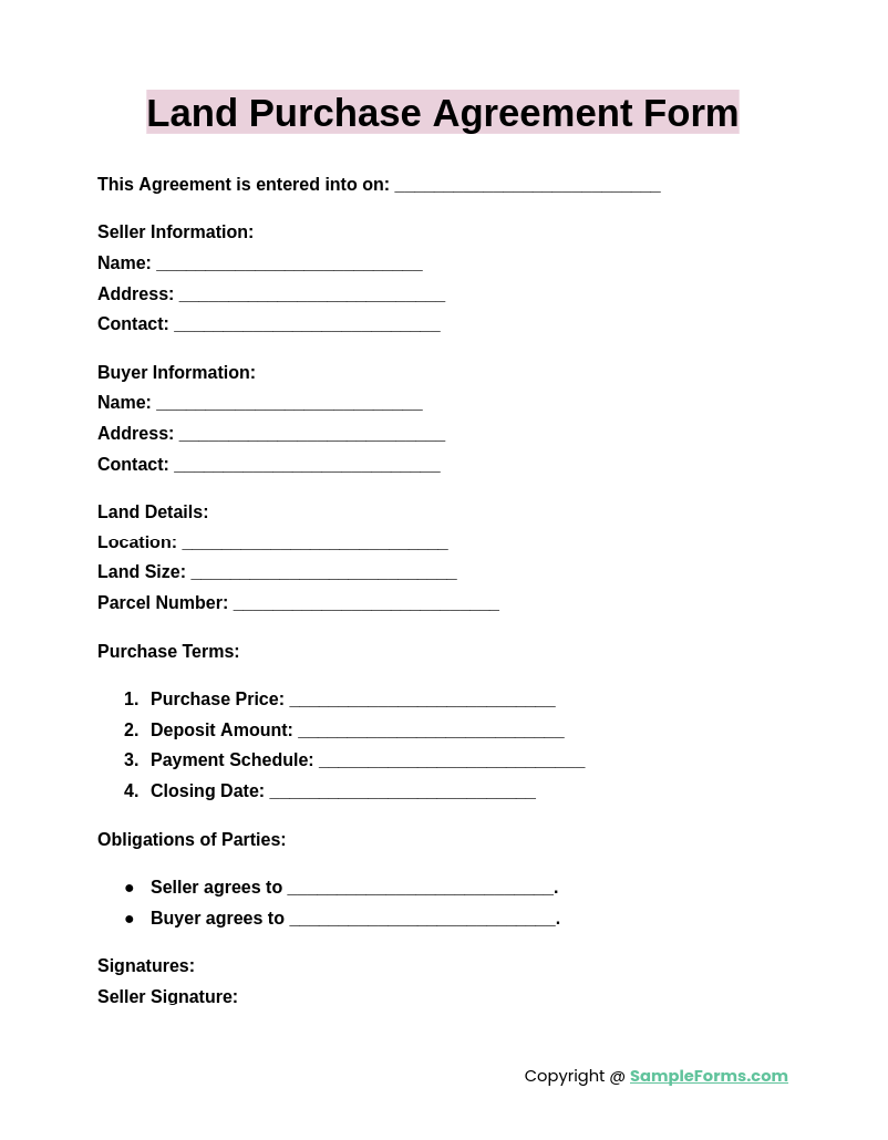 land purchase agreement form