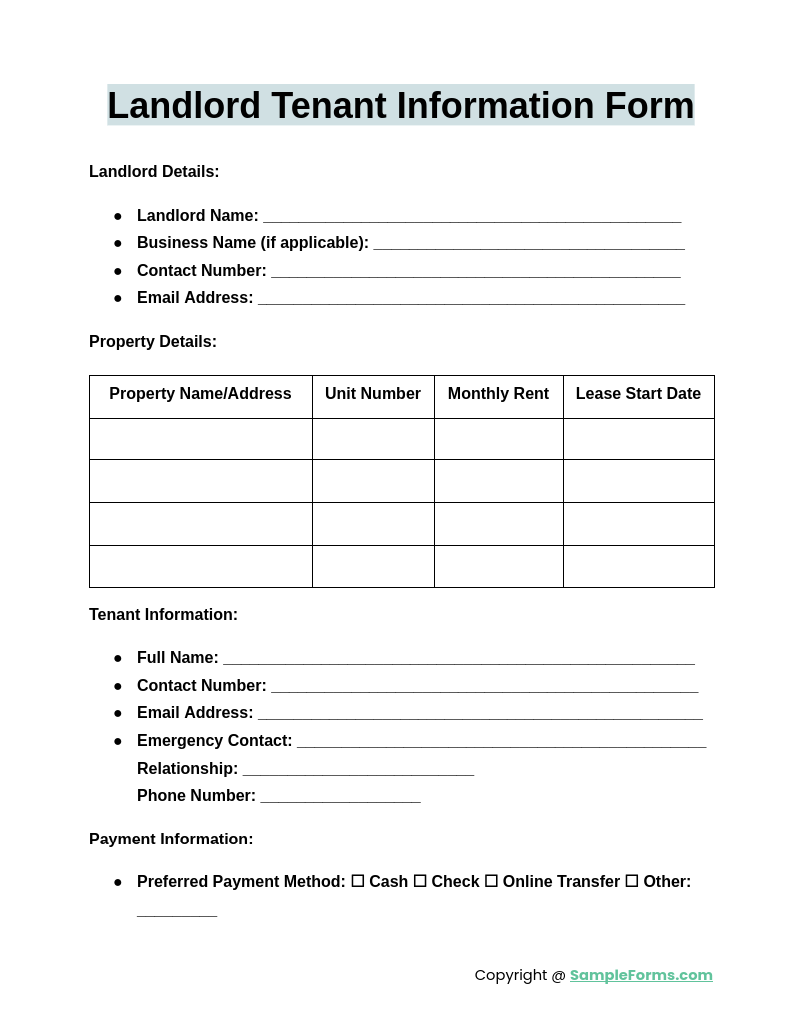 landlord tenant information form