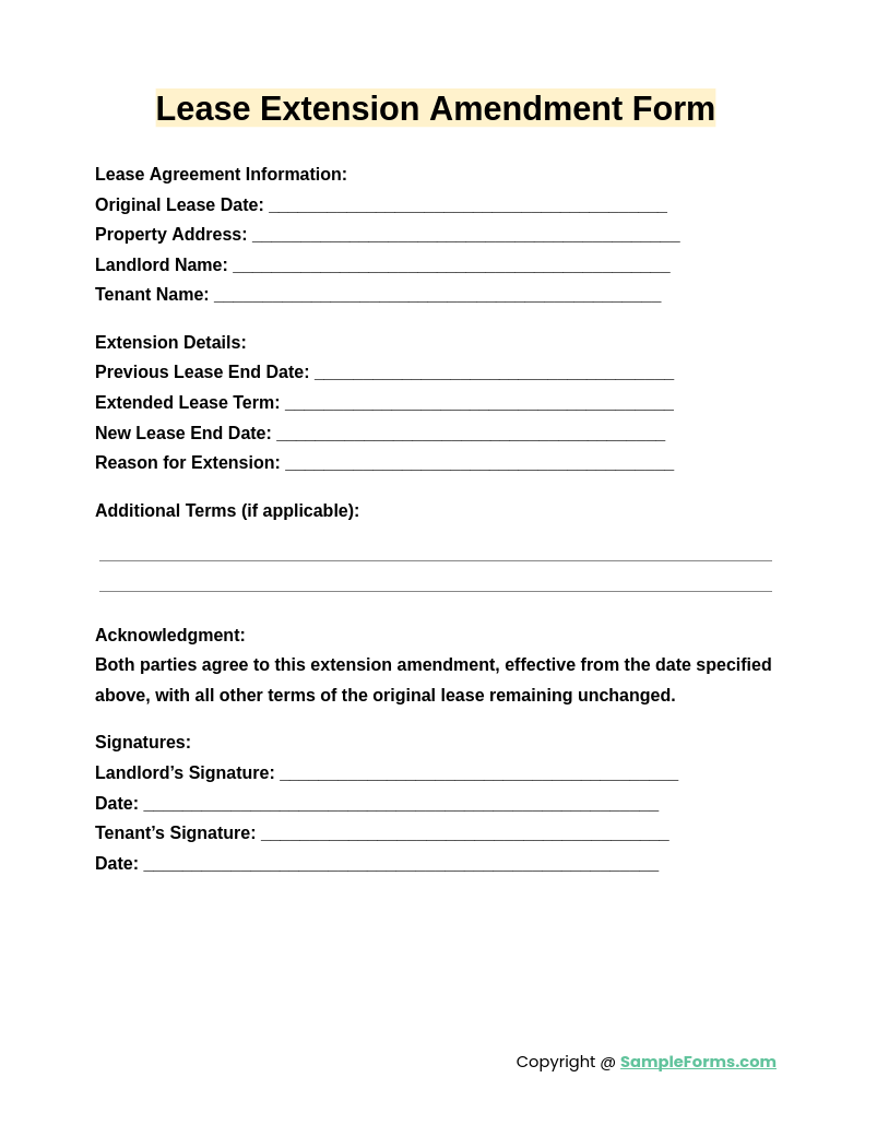 lease extension amendment form