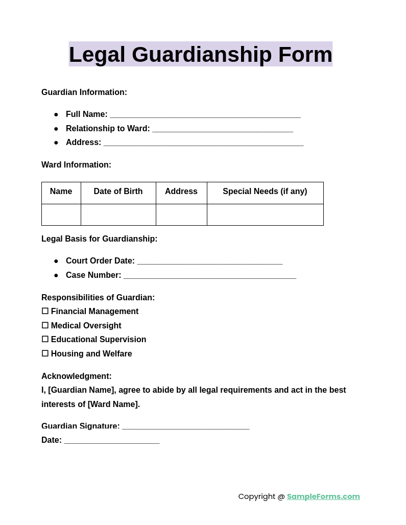 legal guardianship form