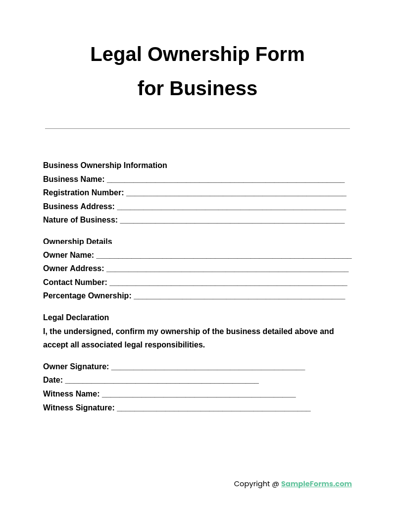 legal ownership form for business