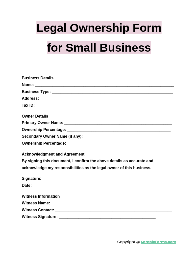 legal ownership form for small business