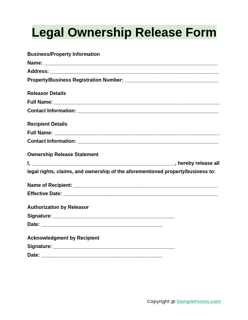 legal ownership release form