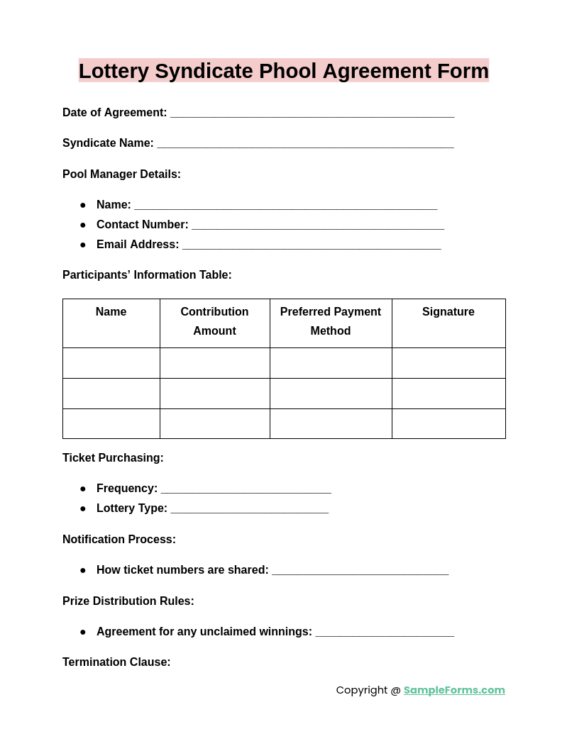 lottery syndicate phool agreement form