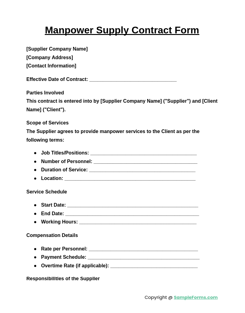 manpower supply contract form