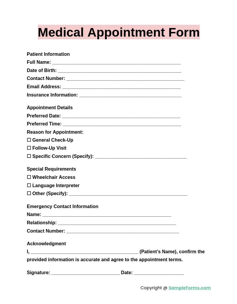 medical appointment form