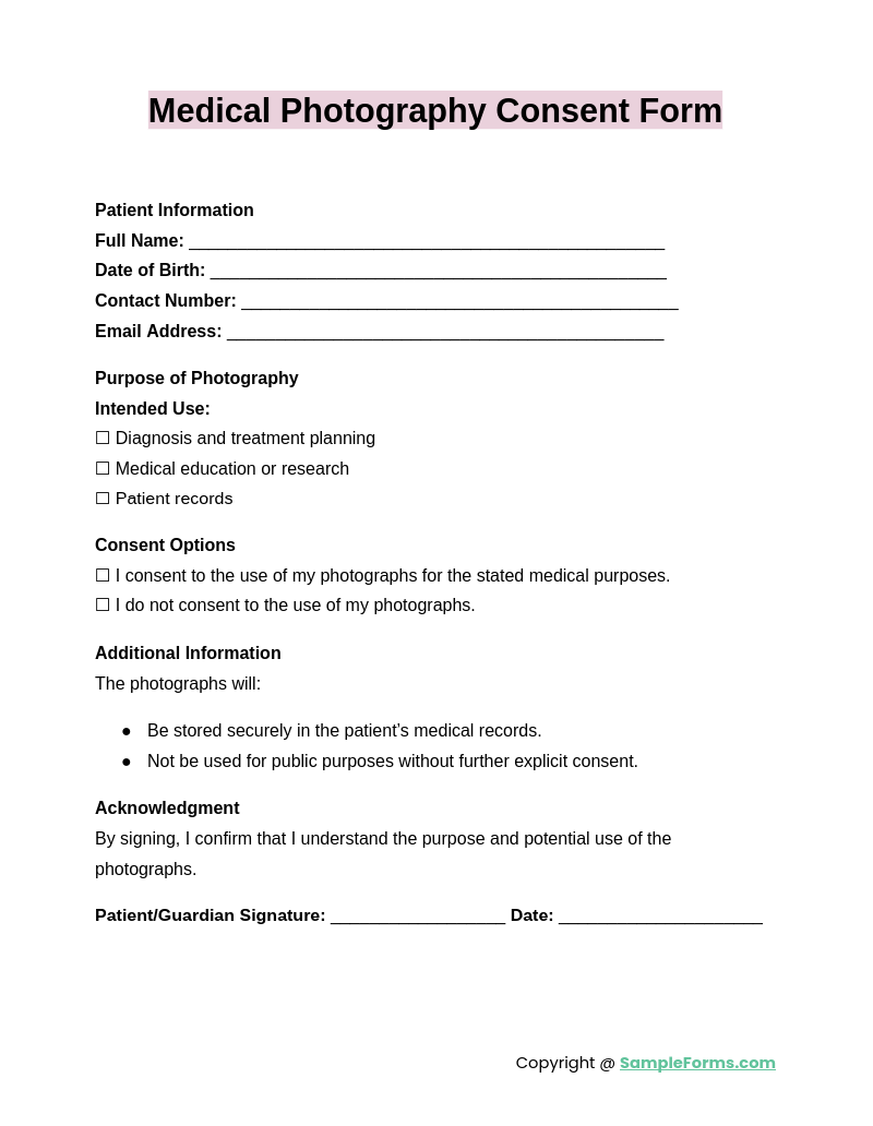 medical photography consent form