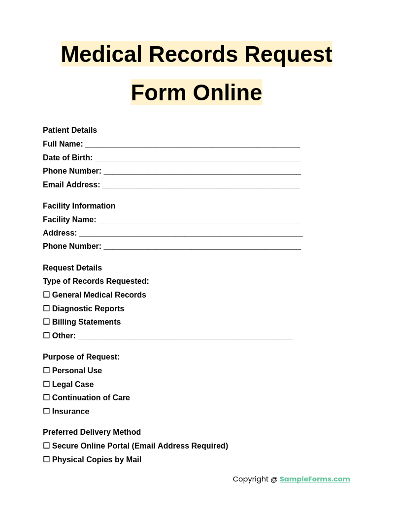 medical records request form online