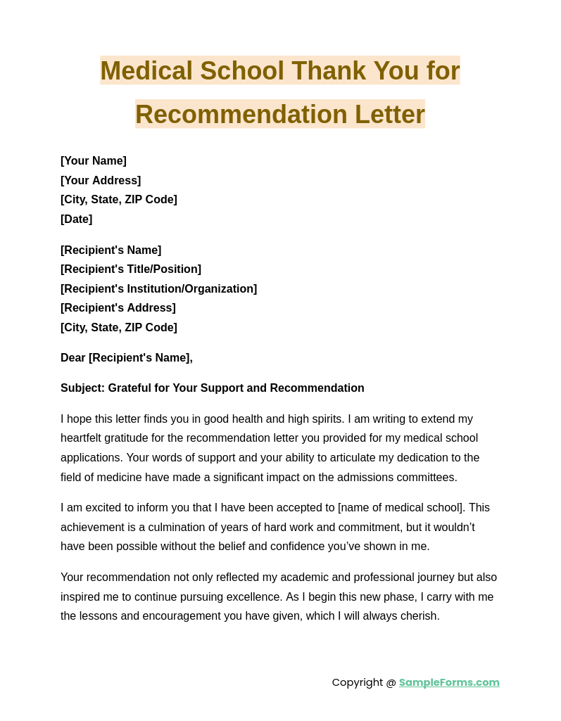 medical school thank you for recommendation letter