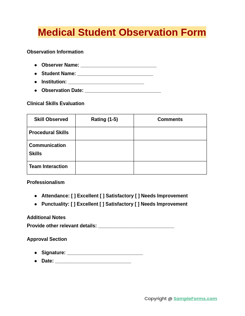 medical student observation form