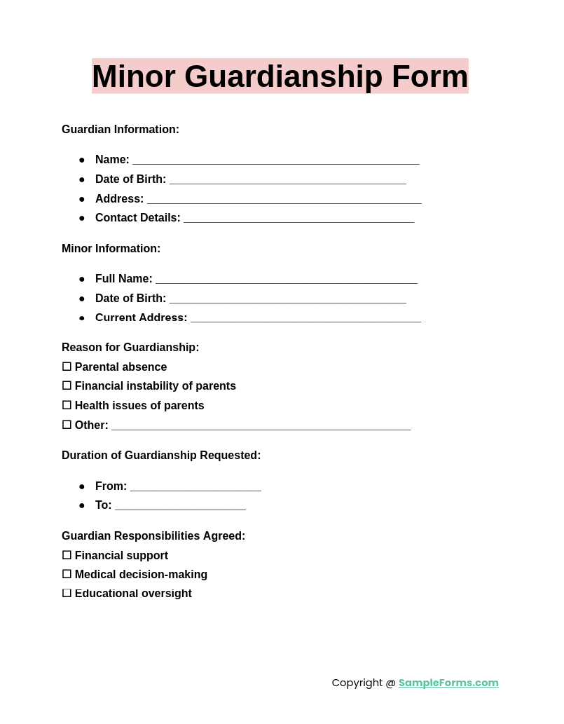 minor guardianship form