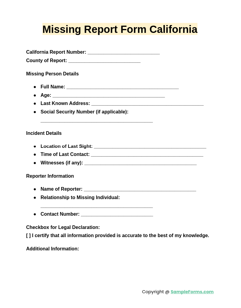 missing report form california