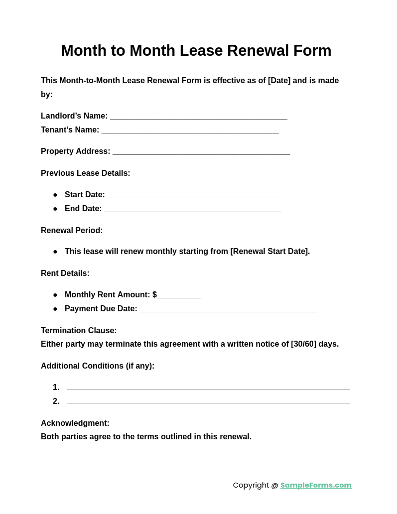 month to month lease renewal form